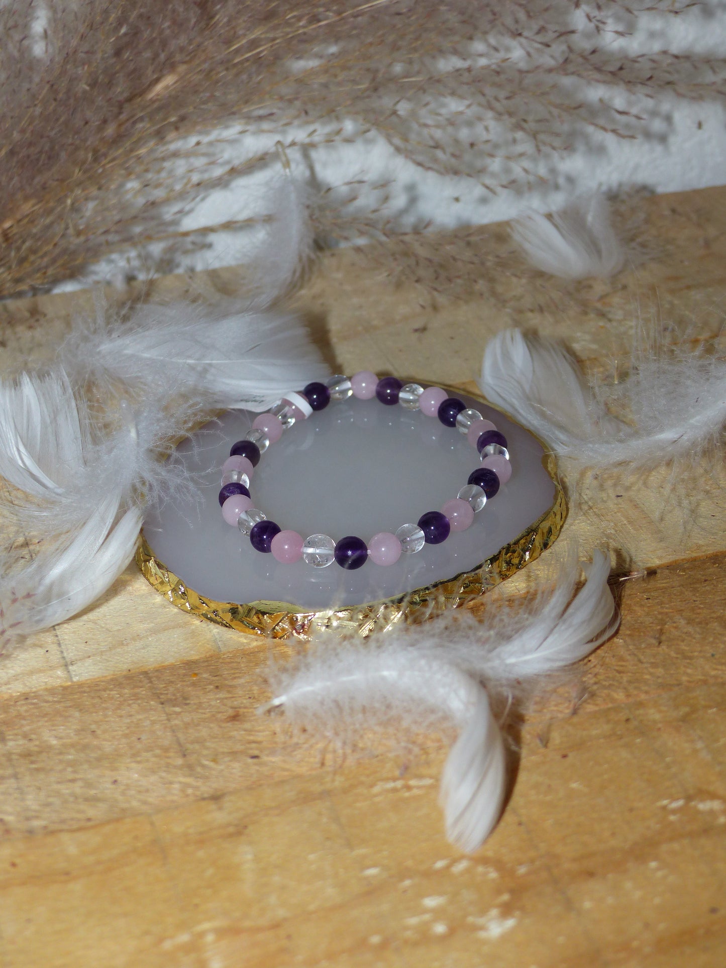 Bracelet Harmonie – Améthyste, Quartz Rose & Cristal de Roche