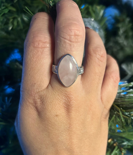Bague Quartz Rose • Cuivre Argenté • Élégance et Énergie Douce