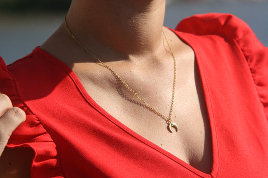 Collier Lune – Pendentif Turquénite & Acier Inoxydable