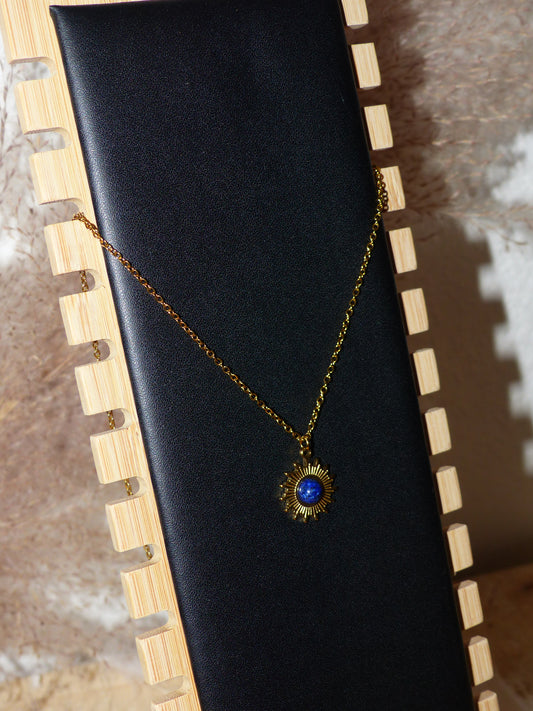 Collier Soleil – Pendentif Lapis-Lazuli & Acier Inoxydable