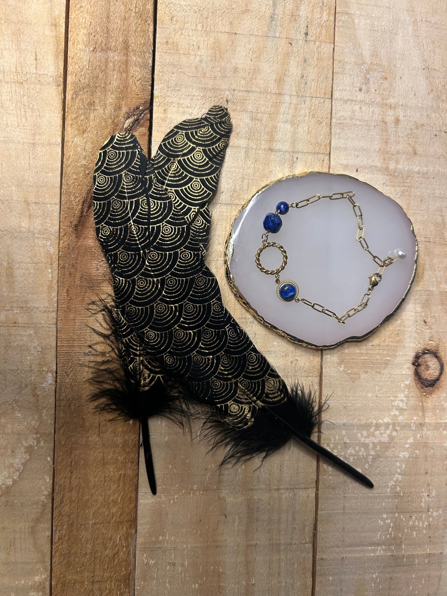 Bracelet Lapis-Lazuli Anneau Torsadé & Acier Inoxydable Doré