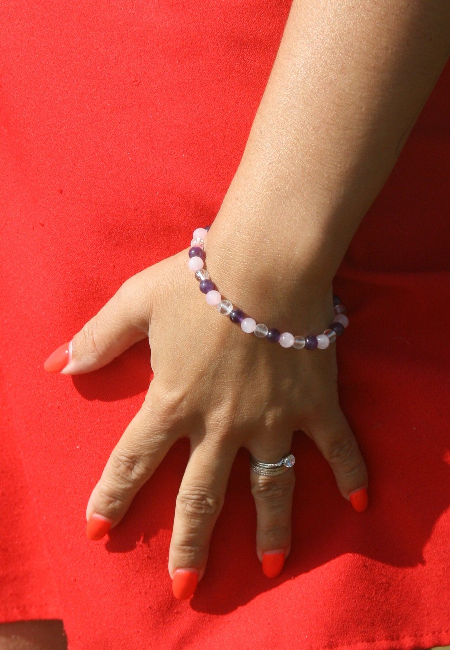 Bracelet Harmonie – Améthyste, Quartz Rose & Cristal de Roche