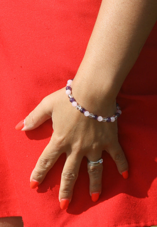 Bracelet Harmonie – Améthyste, Quartz Rose & Cristal de Roche