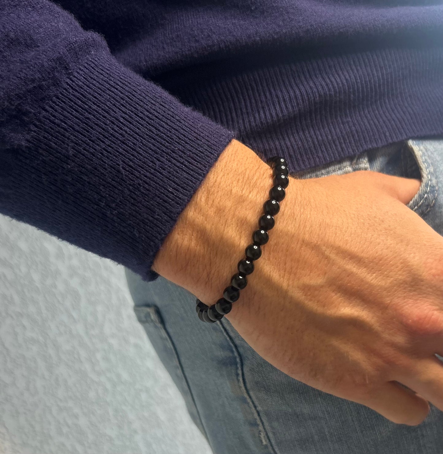 Bracelet en obsidienne noire naturelle favorisant l’ancrage, la protection