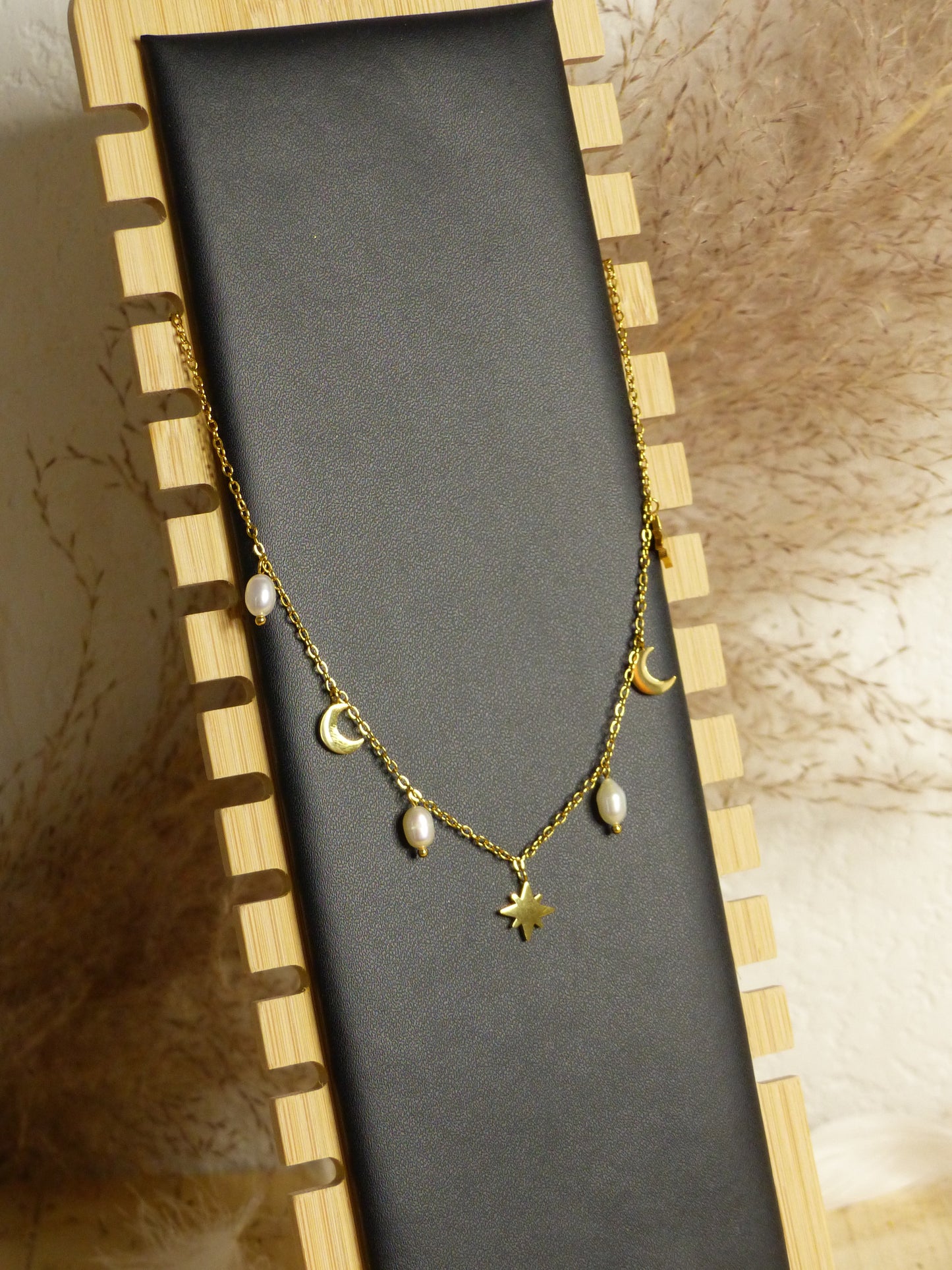 Collier Lune & Étoile – Plaqué Or 18k, Acier Inoxydable