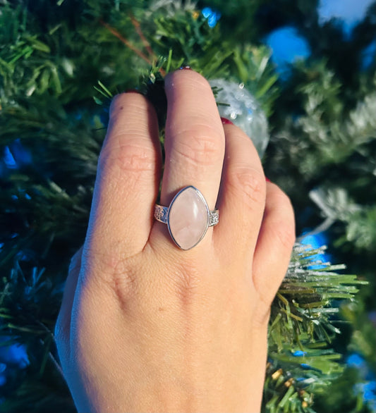 Bague Quartz Rose • Cuivre Argenté • Élégance et Énergie Douce