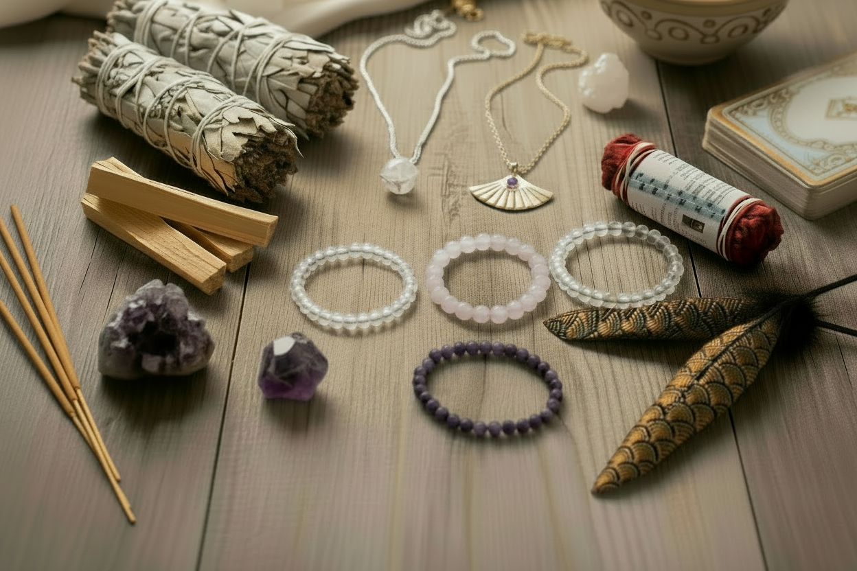 Boutique et soins énergétiques L’au-delà des rêves, bijoux, bracelets, encens et sauge dédiés au bien-être