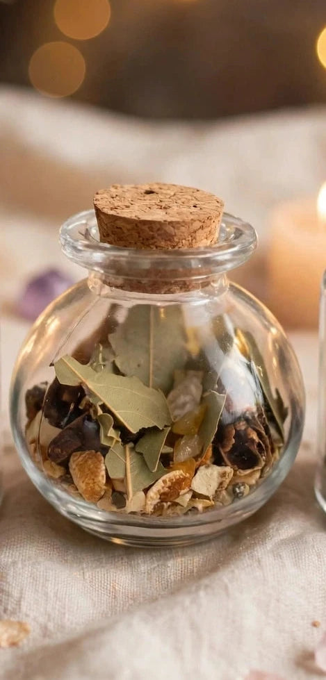 Spell Jar Abondance & Chance - Fiole Sacrée Citrine
Fond lin et cristaux 