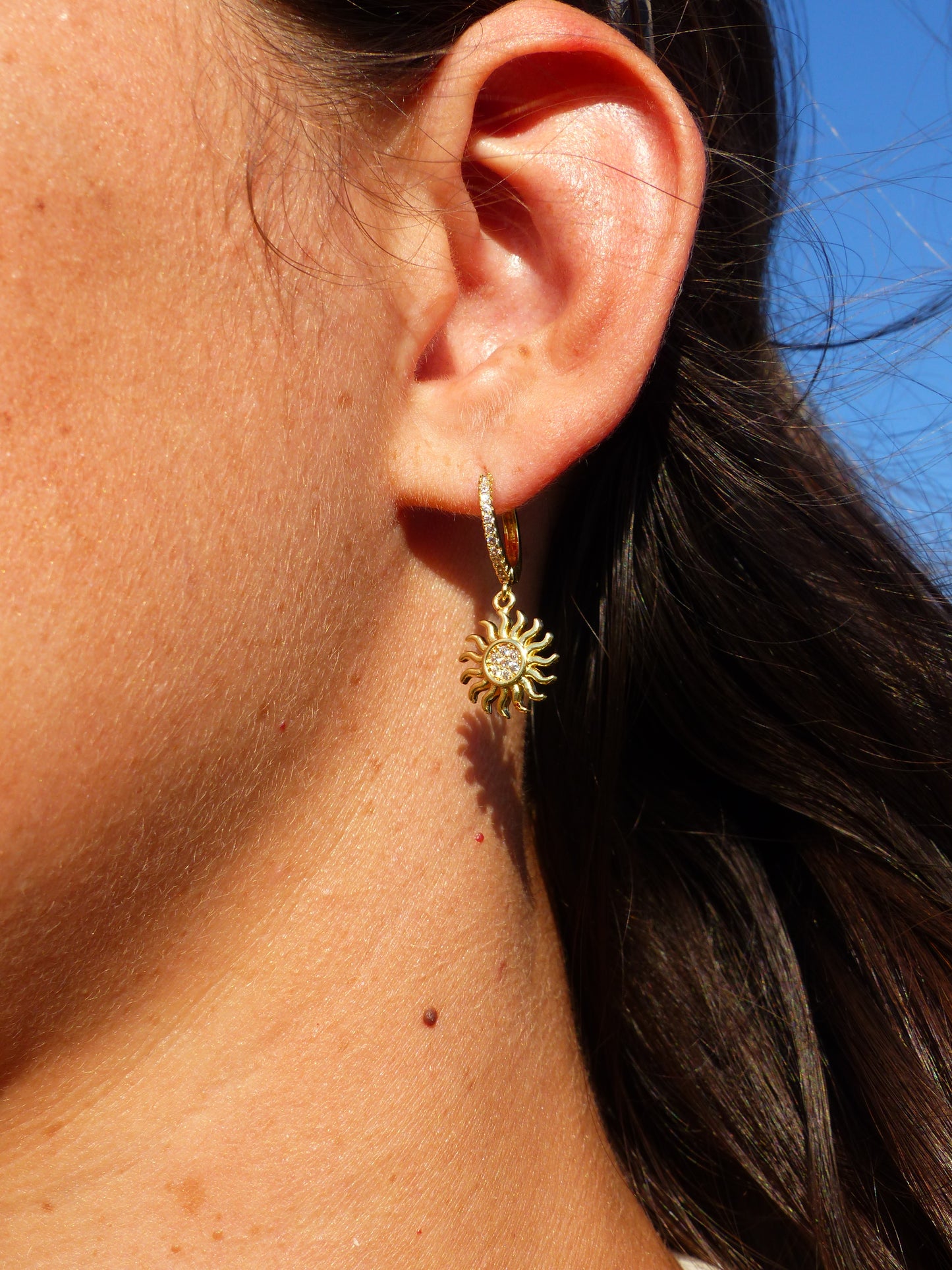 Boucles d’Oreilles Pendantes Soleil – Acier Inoxydable