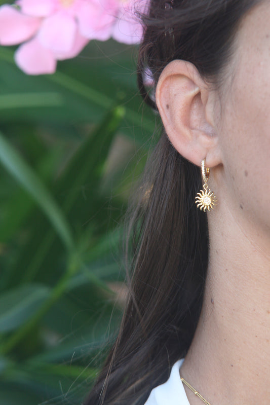 Boucles d’Oreilles Pendantes Soleil – Acier Inoxydable