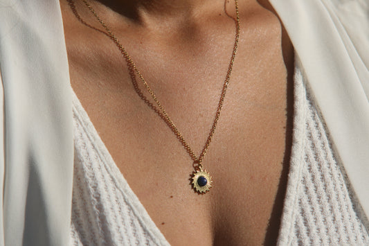Collier Soleil – Pendentif Lapis-Lazuli & Acier Inoxydable
